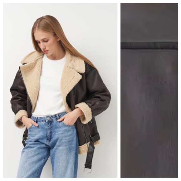 Zara Jackets & Blazers - NWOT. Zara Brown Double Faced Aviator Biker Jacket. Size S.